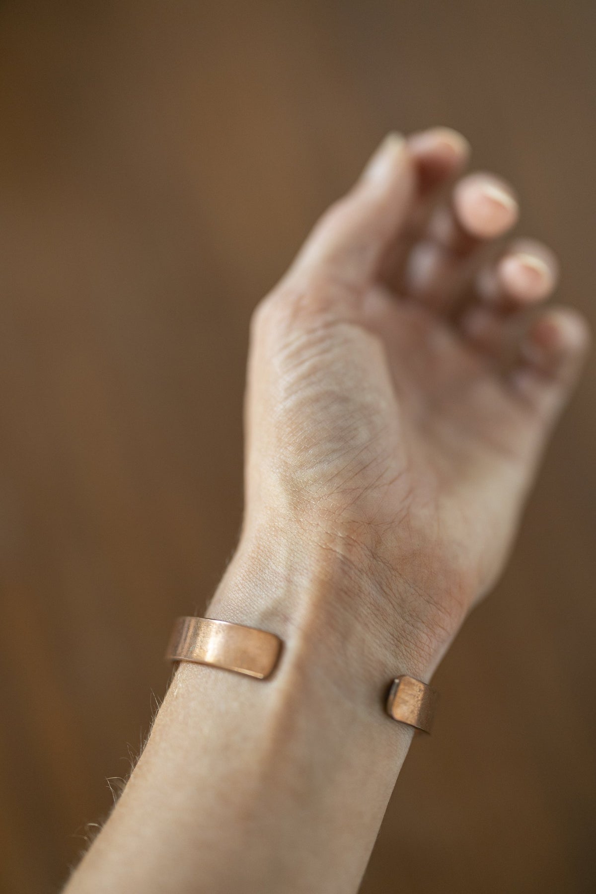 Kopero Kupferarmband Glatt, Detailfoto der offenen Enden der Manschette