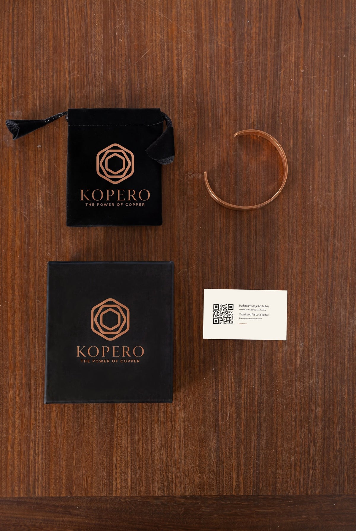 Kopero Kupferarmband Glatt mit Samtbeutel, Geschenkbox und Dankeskarte