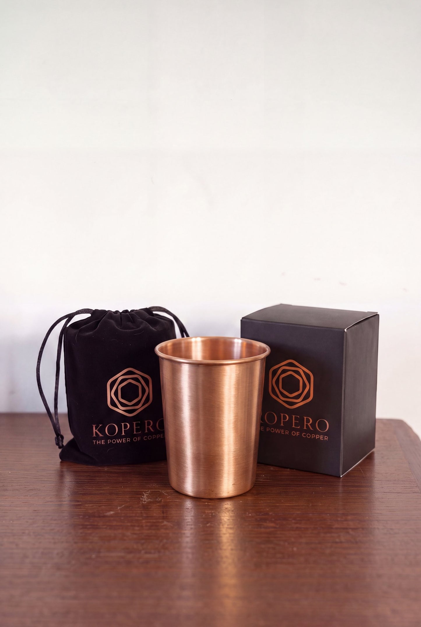 Kopero Kupferbecher Glatt mit Samtbeutel und Geschenkbox