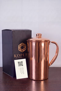 Kopero Kupferkanne Glatt mit der schwarzen Geschenkbox und der Dankeskarte
