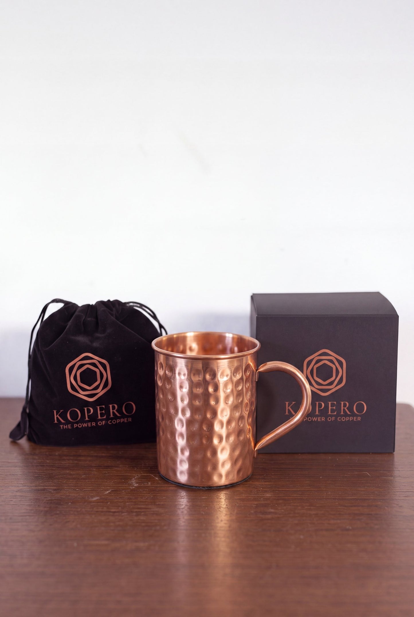 Kopero Kupfertasse Gehämmert mit Samtbeutel und Geschenkbox