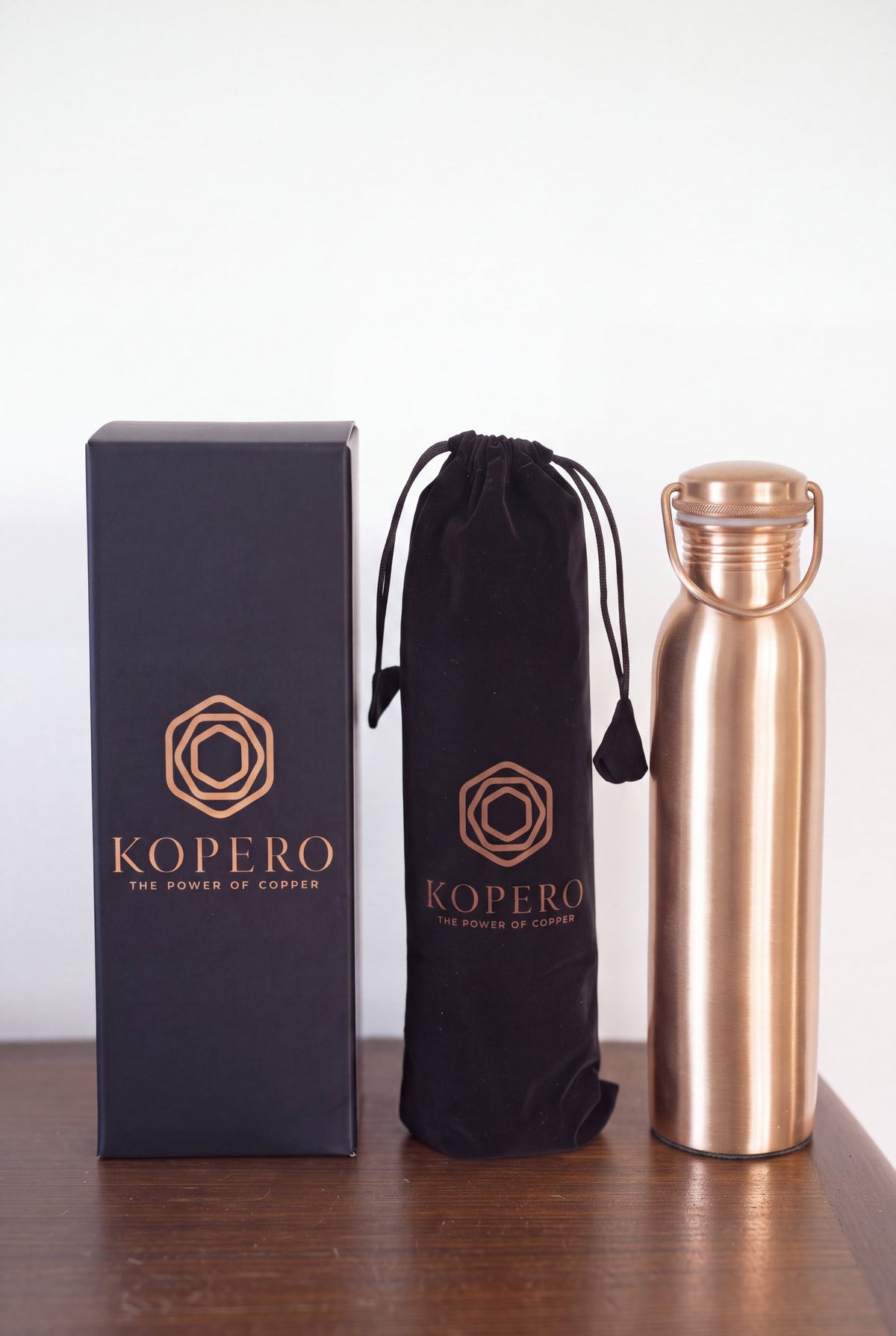 Kopero Kupferflasche Glatt mit Samtbeutel und Geschenkbox
