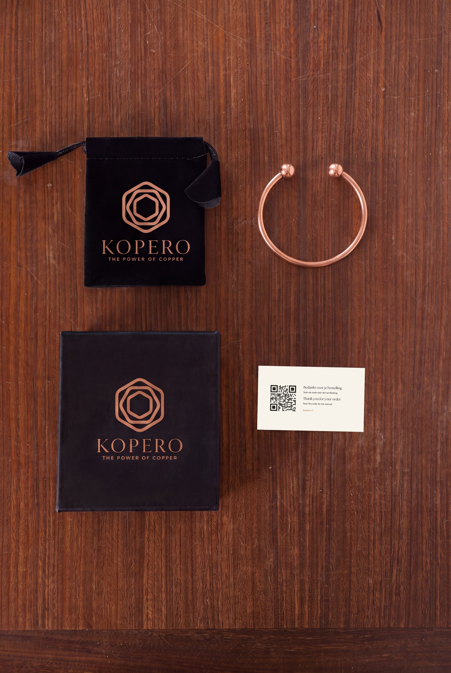 Kopero Premium Kupferarmband Rund, mit Samtbeutel, Schachtel und Dankeskarte