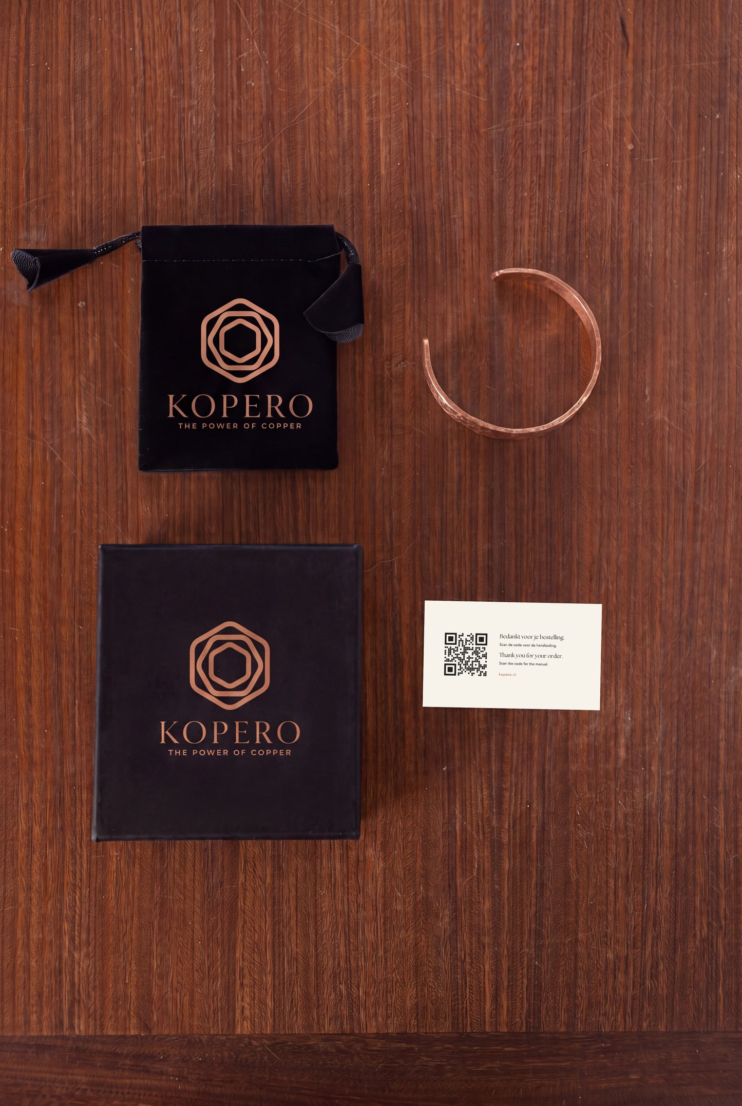 Kopero Premium Kupferarmband Gehämmert, mit Samtbeutel, Schachtel und Dankeskarte