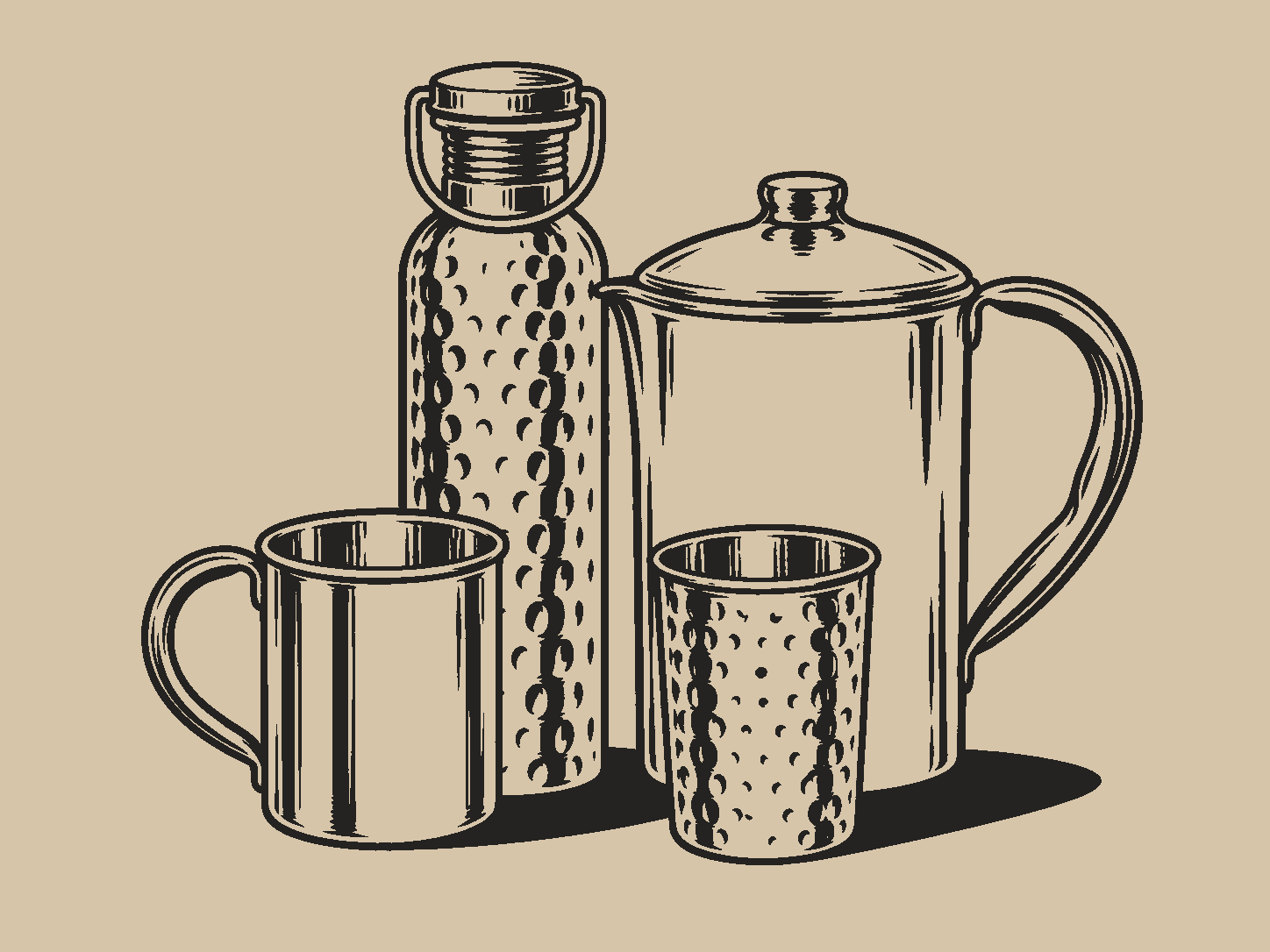 Trinkgefäße: Flaschen, Becher, Tassen und Kannen